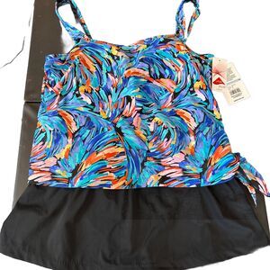 Maxine Of Hollywood 18 swim suit blue Skirted Floral Swim Suit Bathing Suit